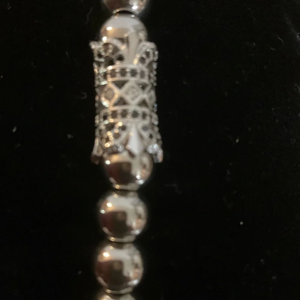 Hand Crafted Silver Beaded Bracelet Pave Stretch 7” Unisex Steel Beads